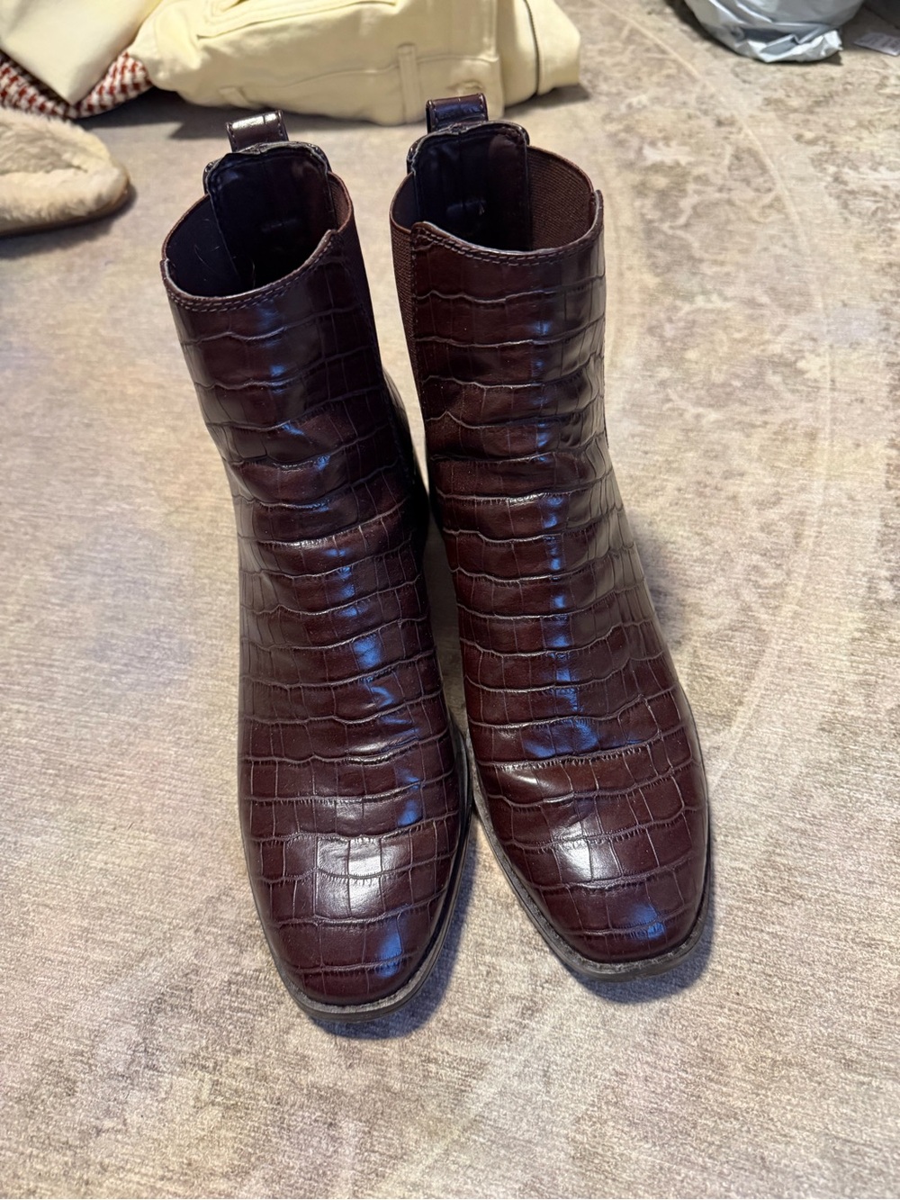J. Crew Dark Brown Croc-Embossed Chelsea Heeled Boots - Picture 2 of 9